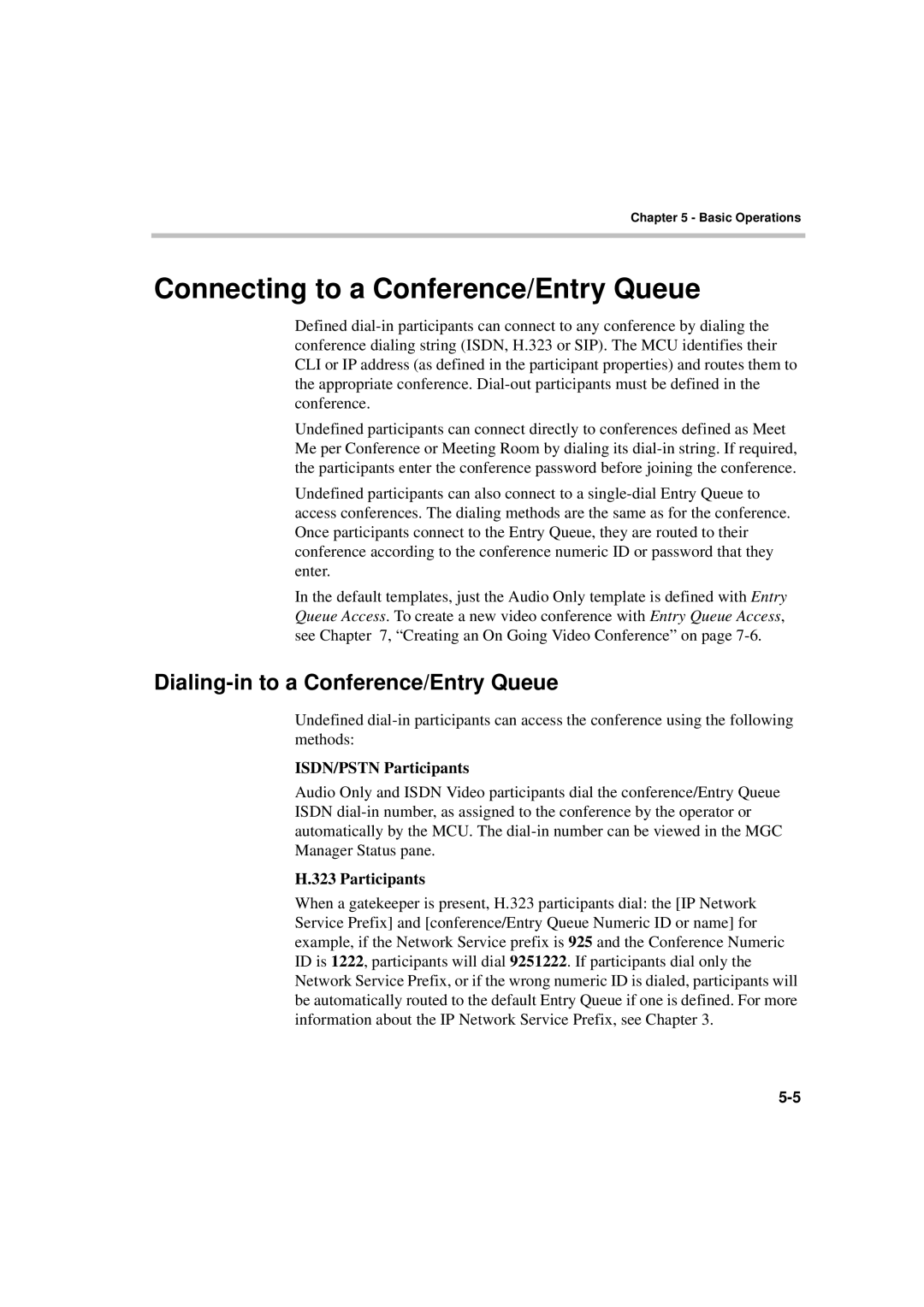 Polycom DOC2231A Connecting to a Conference/Entry Queue, Dialing-in to a Conference/Entry Queue, ISDN/PSTN Participants 