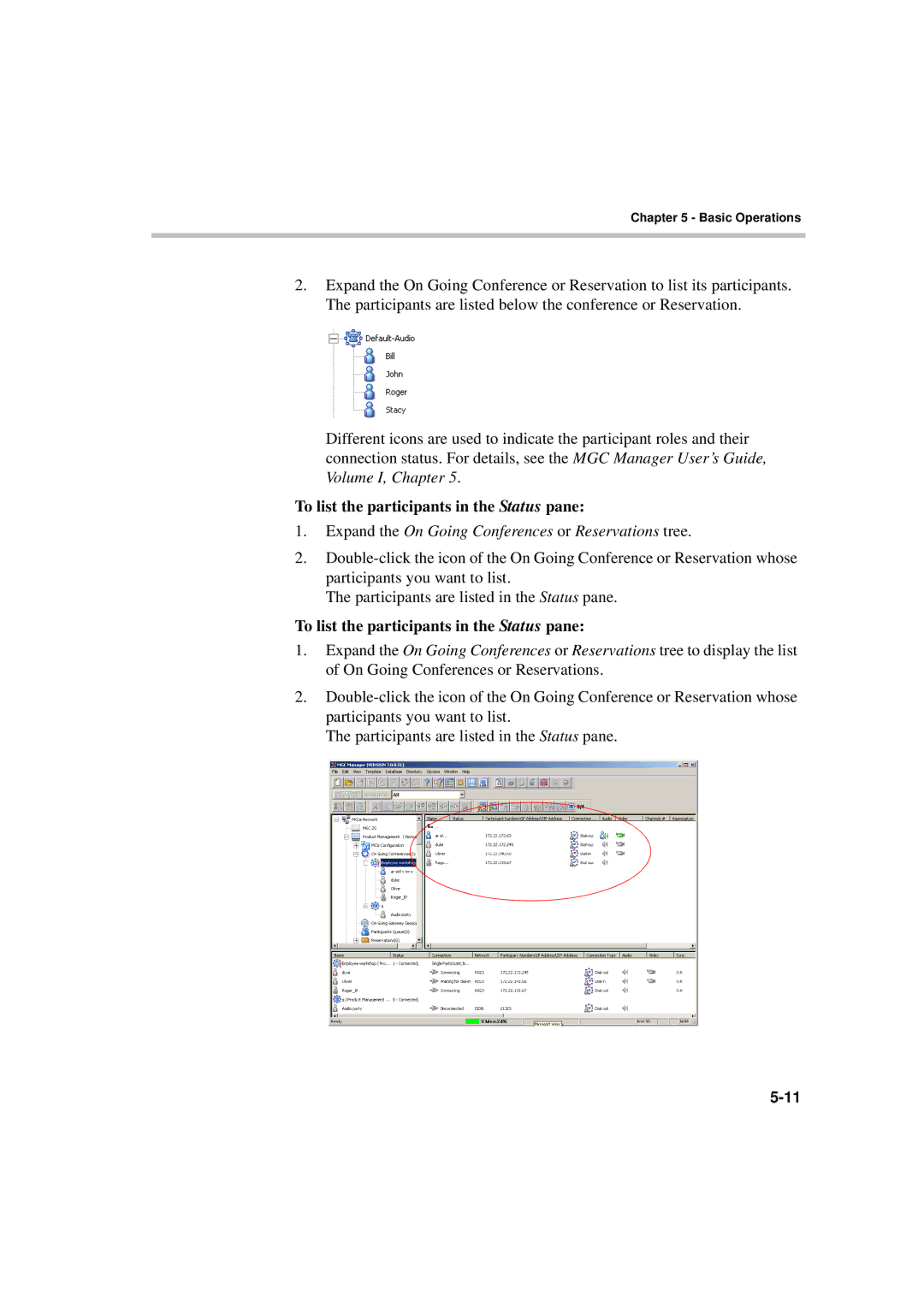 Polycom DOC2231A manual To list the participants in the Status pane 