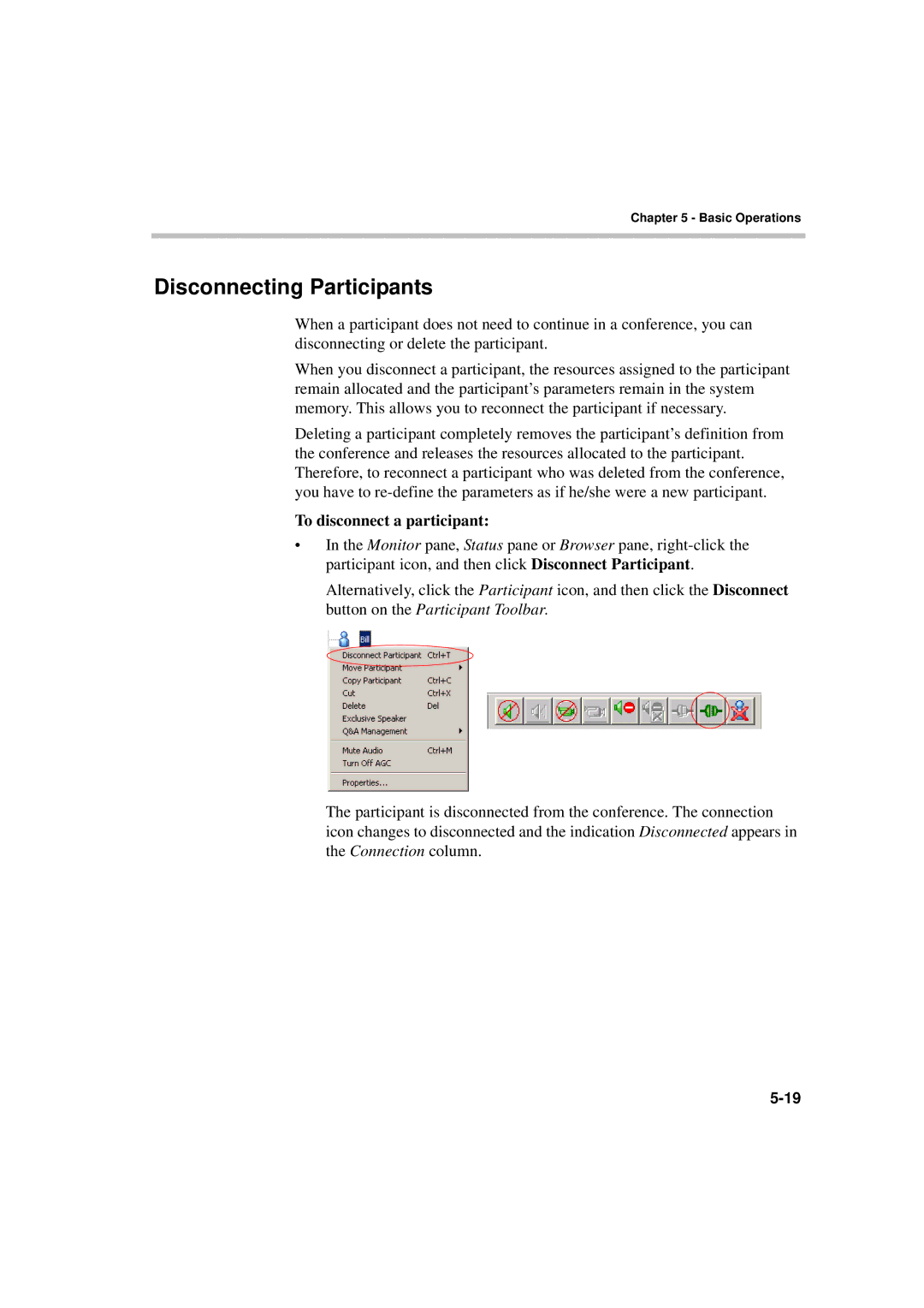 Polycom DOC2231A manual Disconnecting Participants, To disconnect a participant 