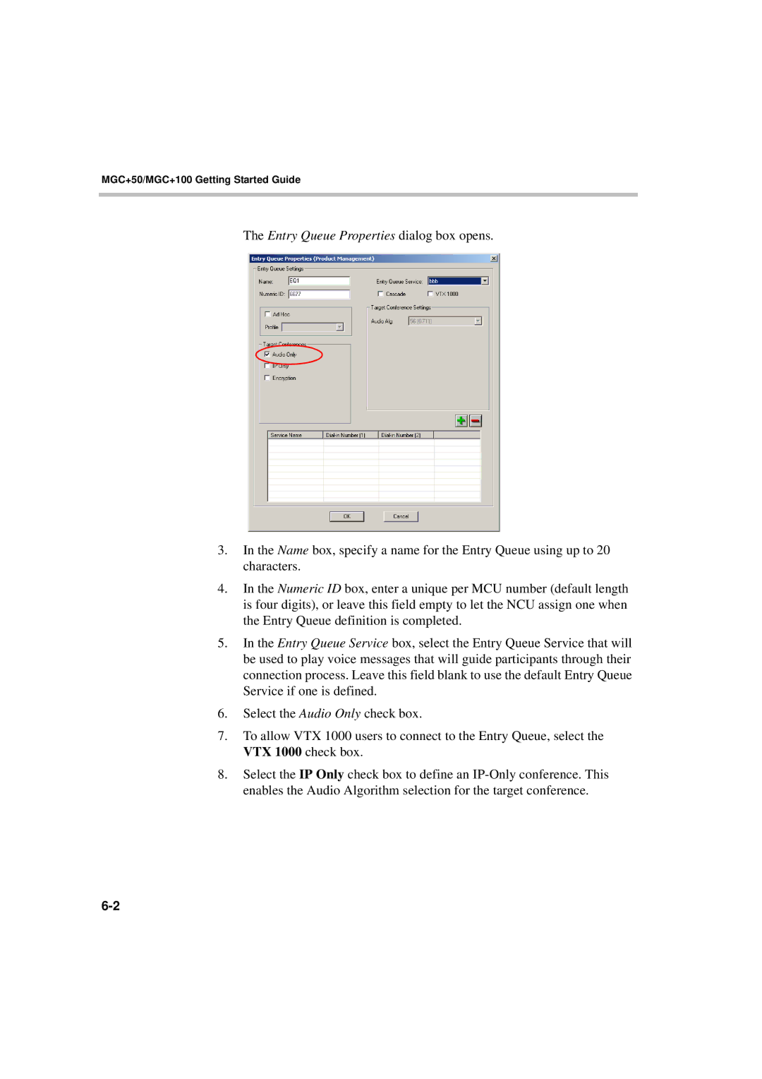 Polycom DOC2231A manual Entry Queue Properties dialog box opens 