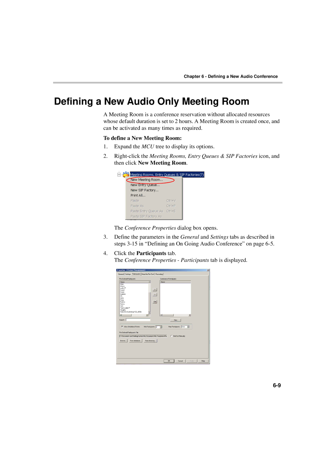 Polycom DOC2231A manual Defining a New Audio Only Meeting Room, To define a New Meeting Room 