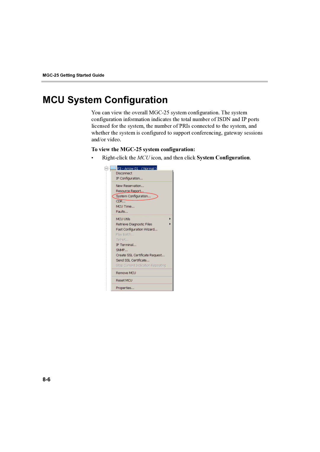 Polycom DOC2232A manual MCU System Configuration, To view the MGC-25 system configuration 