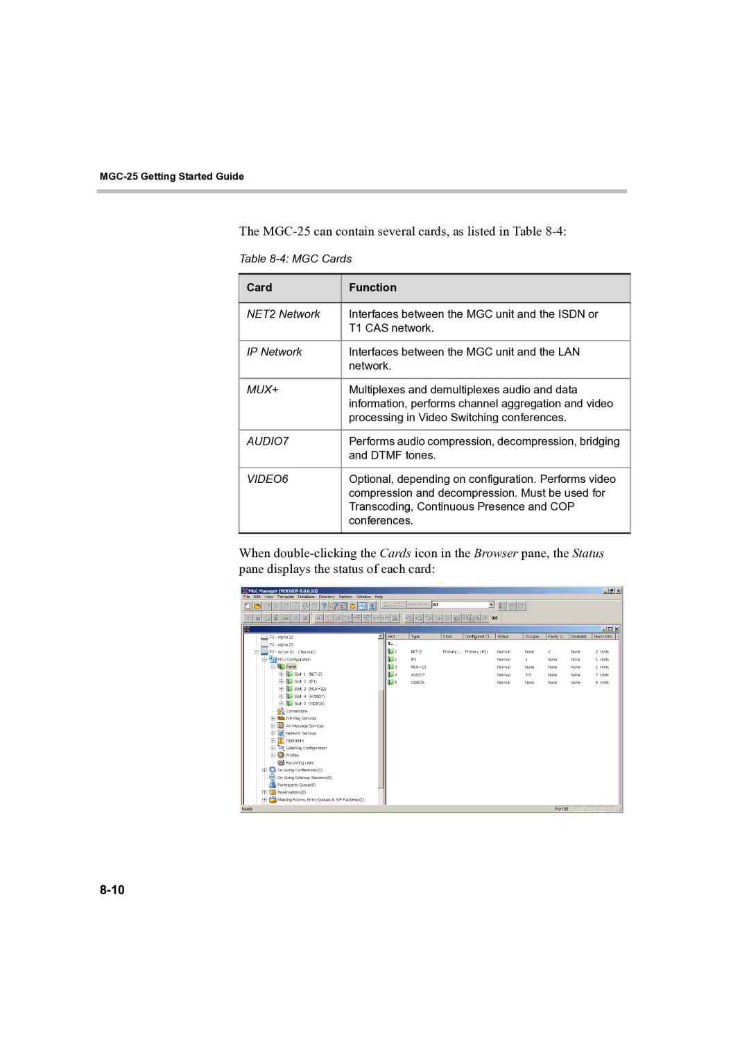 Polycom DOC2232A manual MGC-25 can contain several cards, as listed in Table 