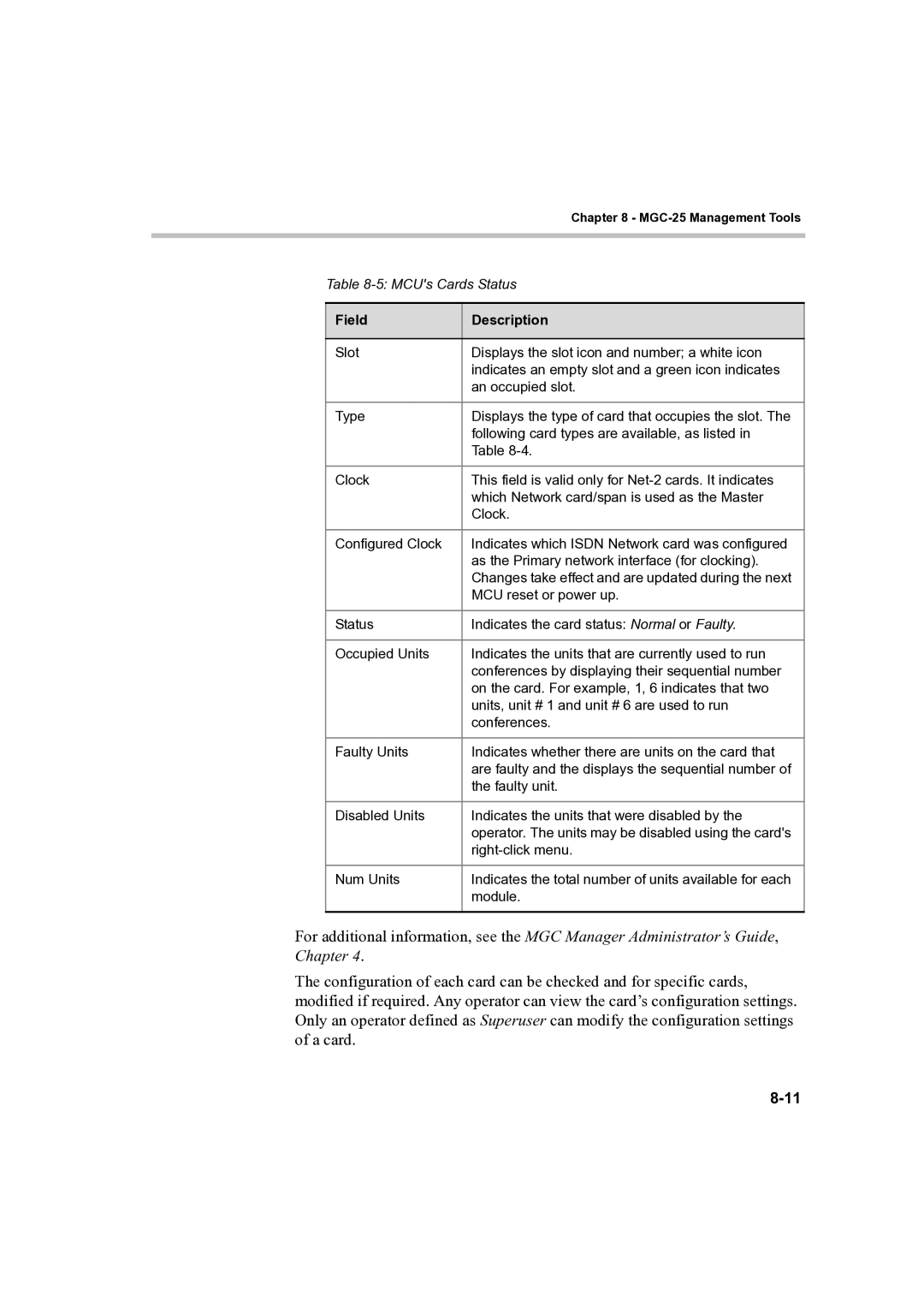 Polycom DOC2232A manual MCUs Cards Status 