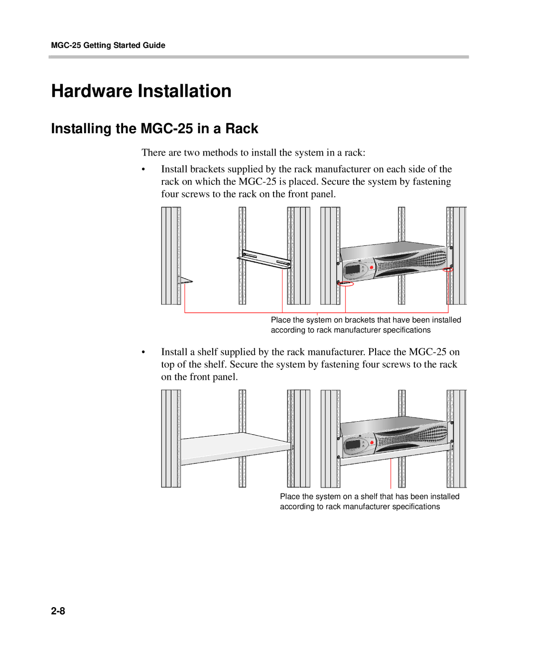 Polycom DOC2232A manual Hardware Installation, Installing the MGC-25 in a Rack 