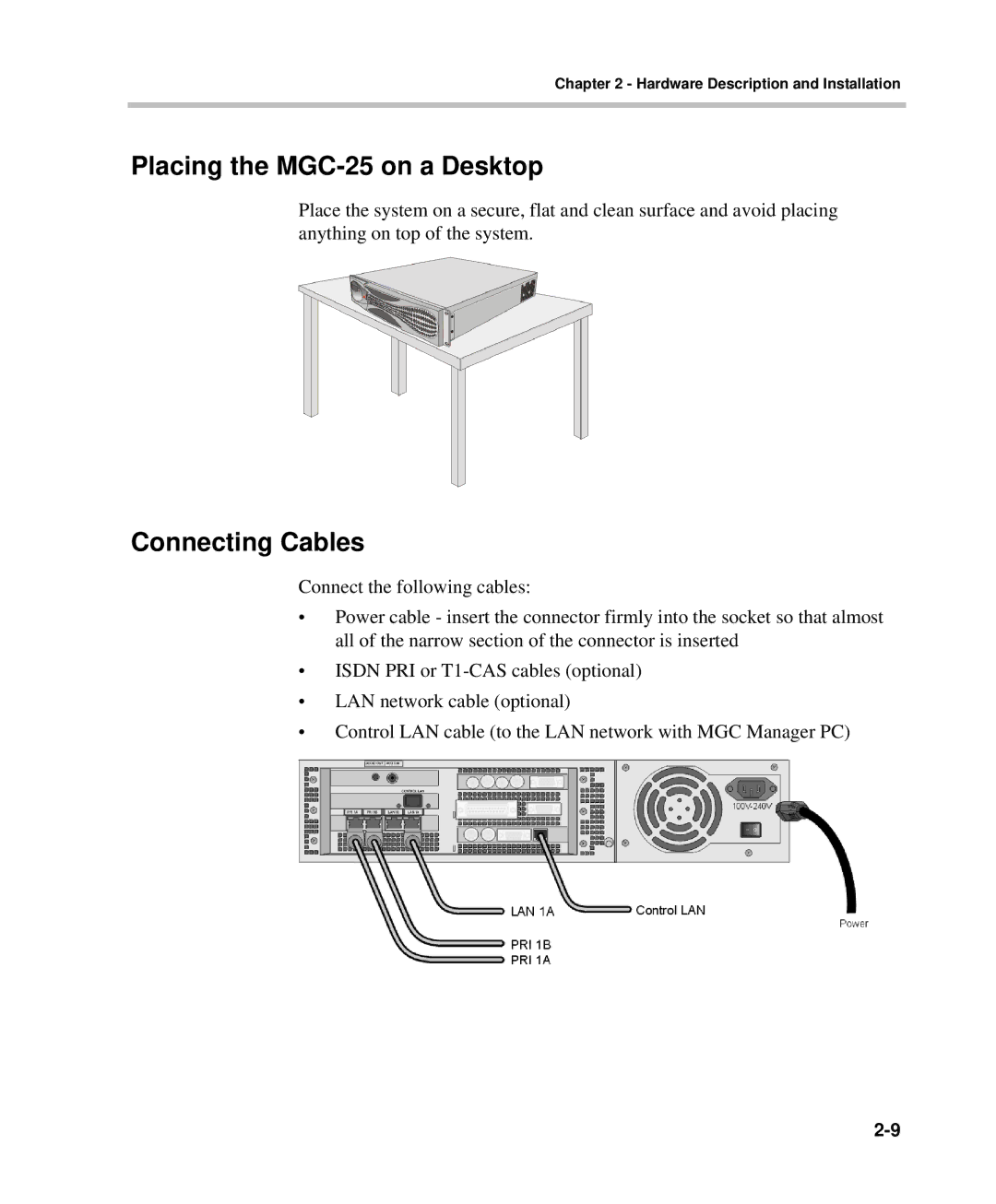 Polycom DOC2232A manual Placing the MGC-25 on a Desktop, Connecting Cables 