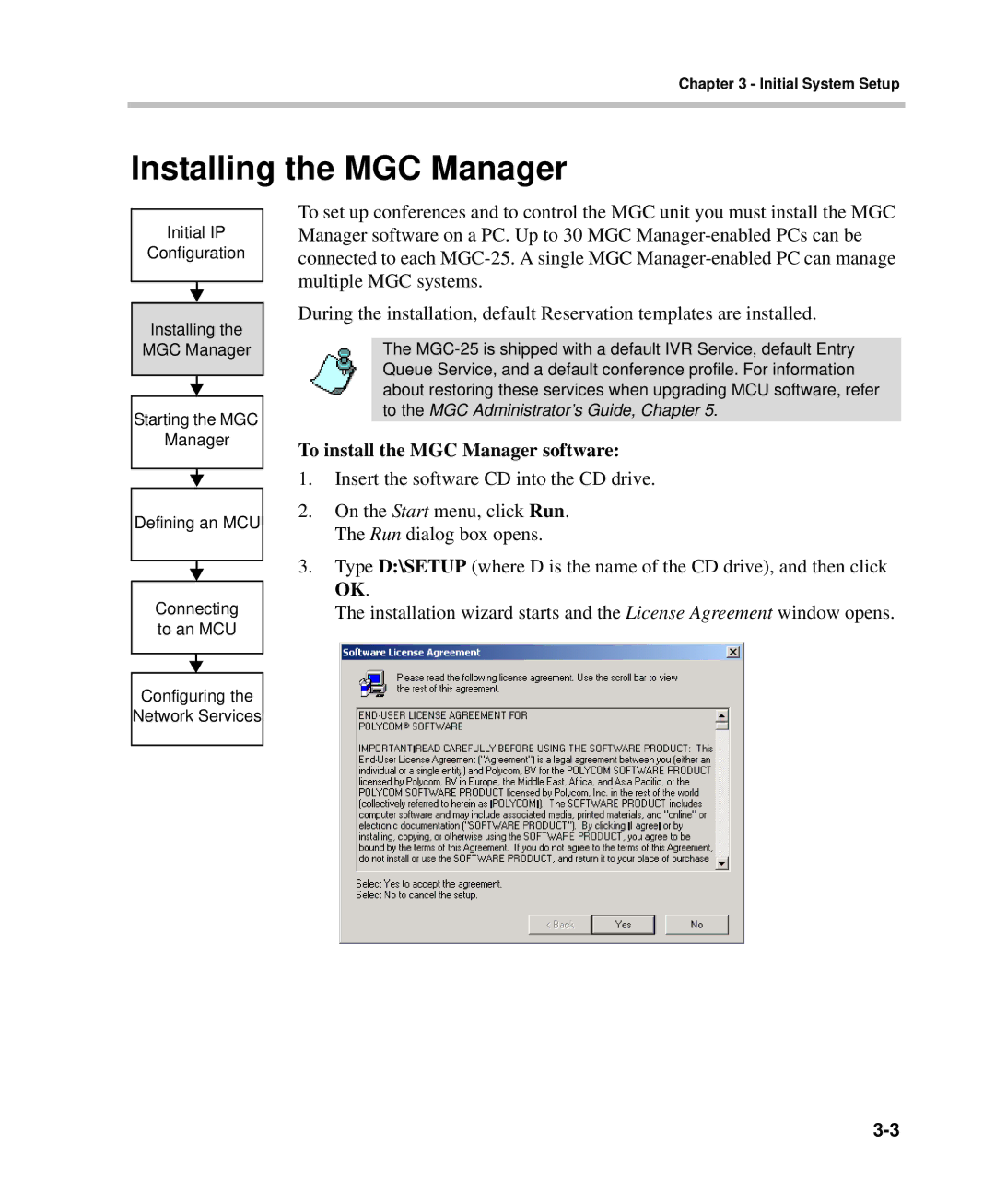 Polycom DOC2232A manual Installing the MGC Manager, To install the MGC Manager software 