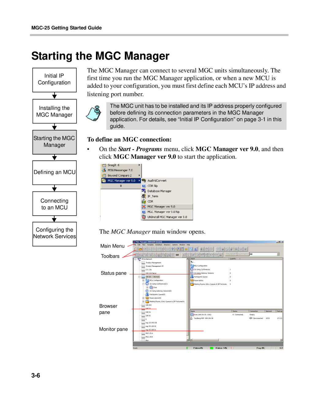 Polycom DOC2232A manual Starting the MGC Manager, To define an MGC connection 