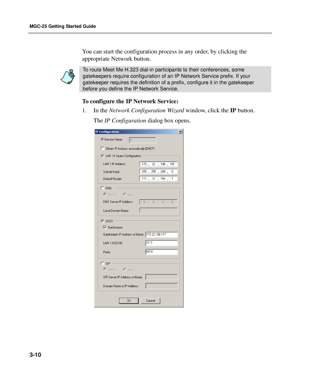 Polycom DOC2232A manual To configure the IP Network Service 