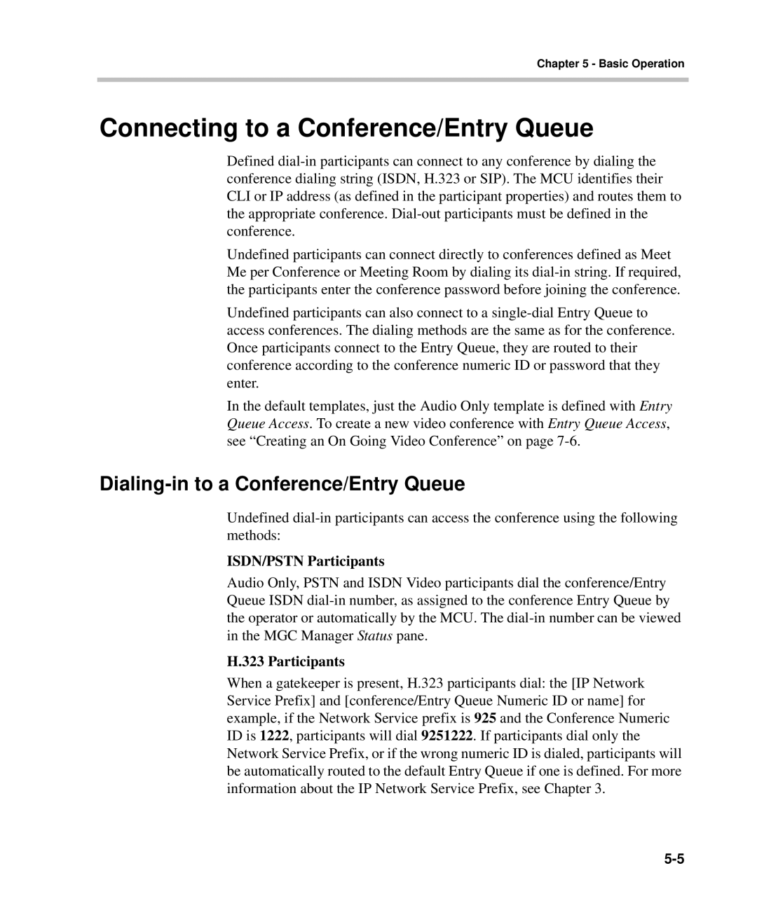 Polycom DOC2232A Connecting to a Conference/Entry Queue, Dialing-in to a Conference/Entry Queue, ISDN/PSTN Participants 