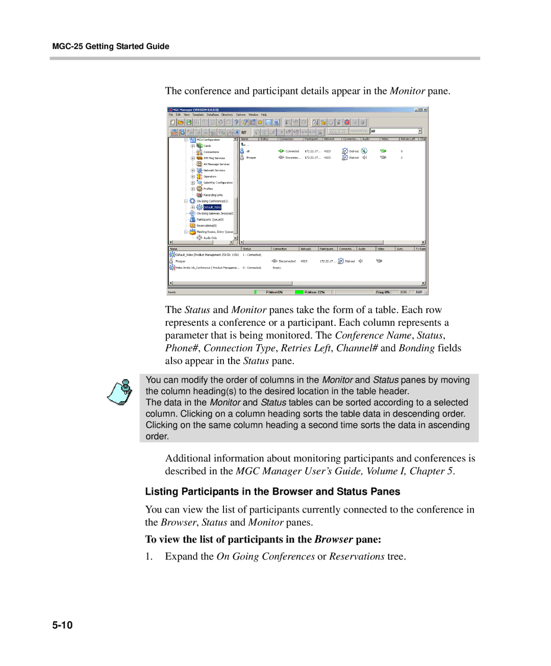 Polycom DOC2232A manual To view the list of participants in the Browser pane 