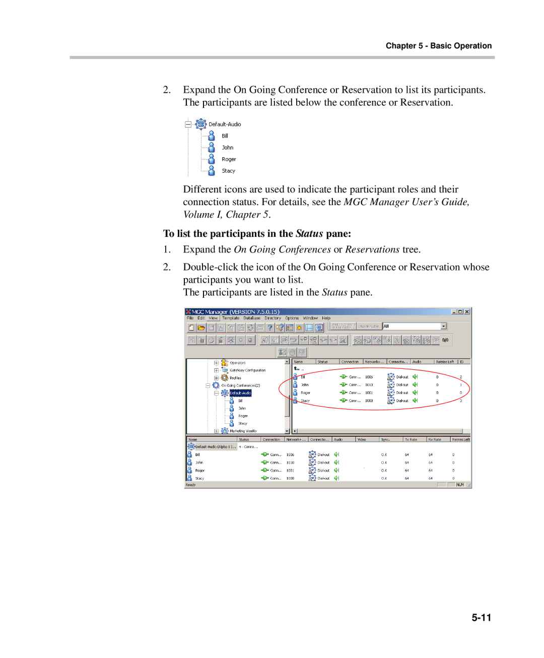 Polycom DOC2232A manual To list the participants in the Status pane 