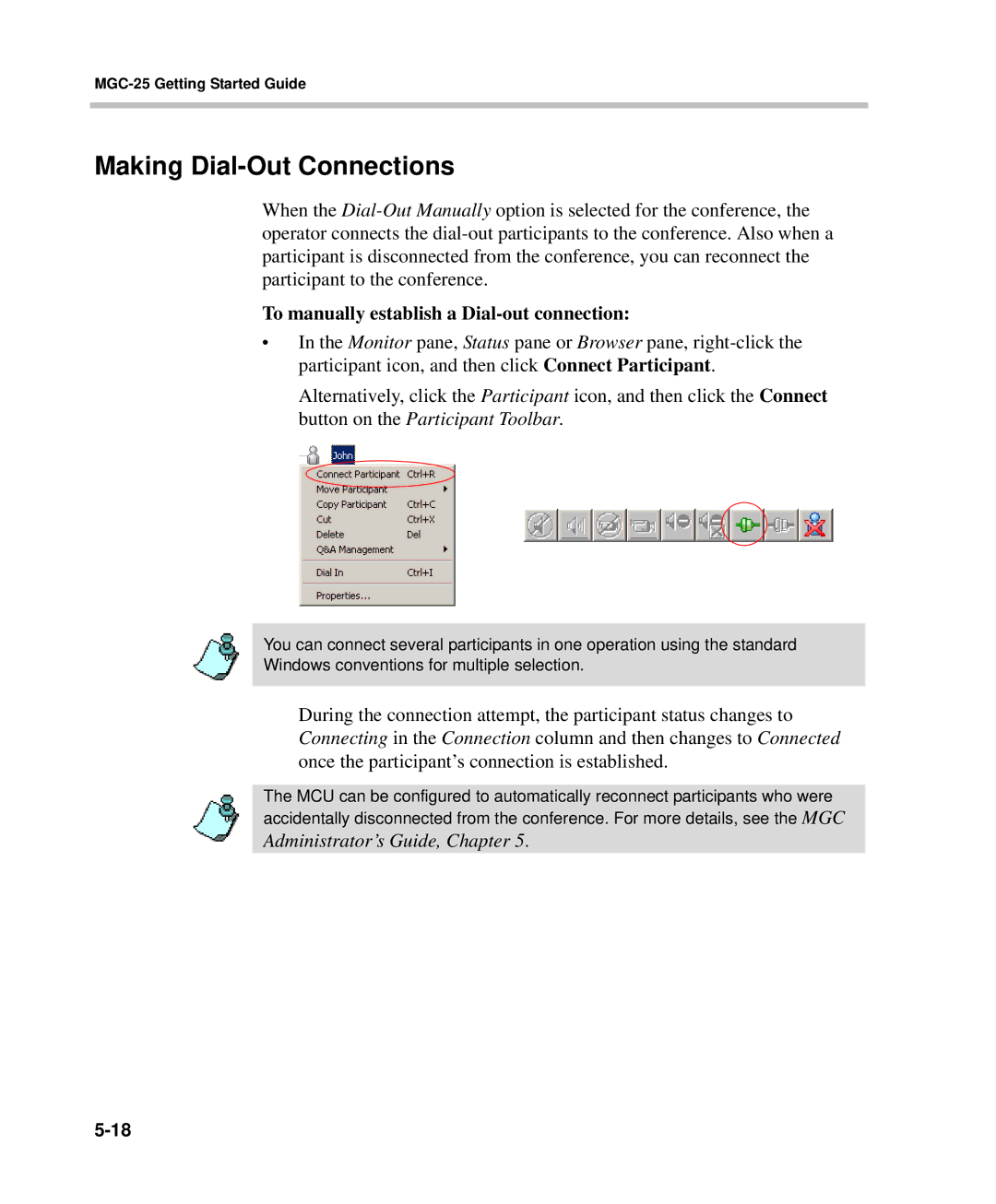 Polycom DOC2232A Making Dial-Out Connections, To manually establish a Dial-out connection, Administrator’s Guide, Chapter 