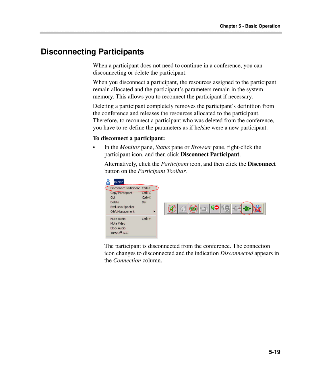 Polycom DOC2232A manual Disconnecting Participants, To disconnect a participant 