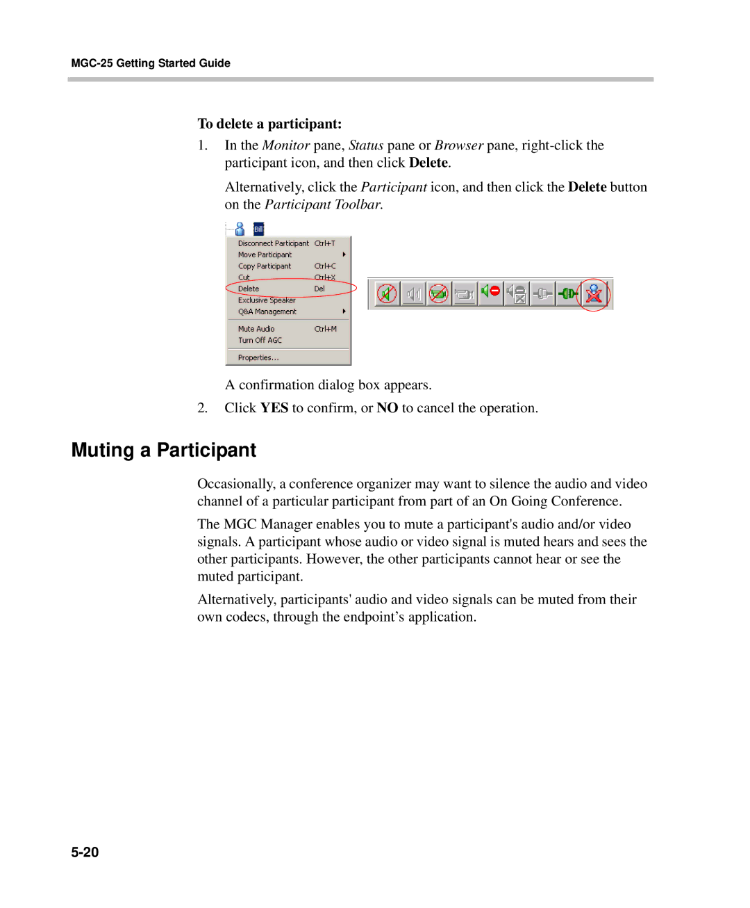 Polycom DOC2232A manual Muting a Participant, To delete a participant 