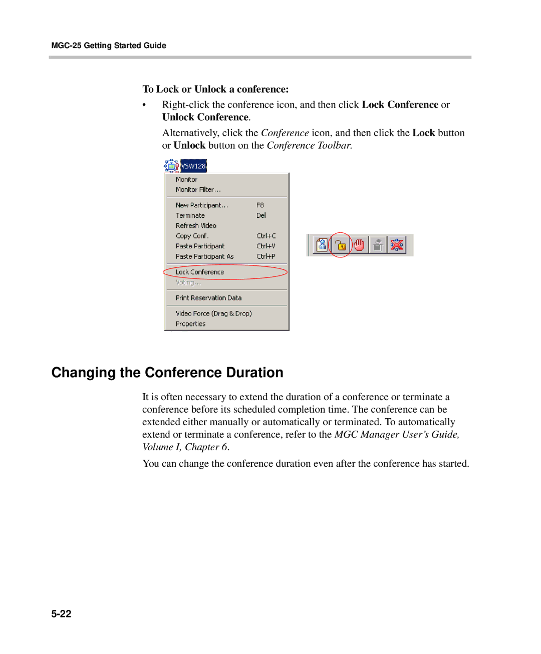 Polycom DOC2232A manual Changing the Conference Duration, To Lock or Unlock a conference 