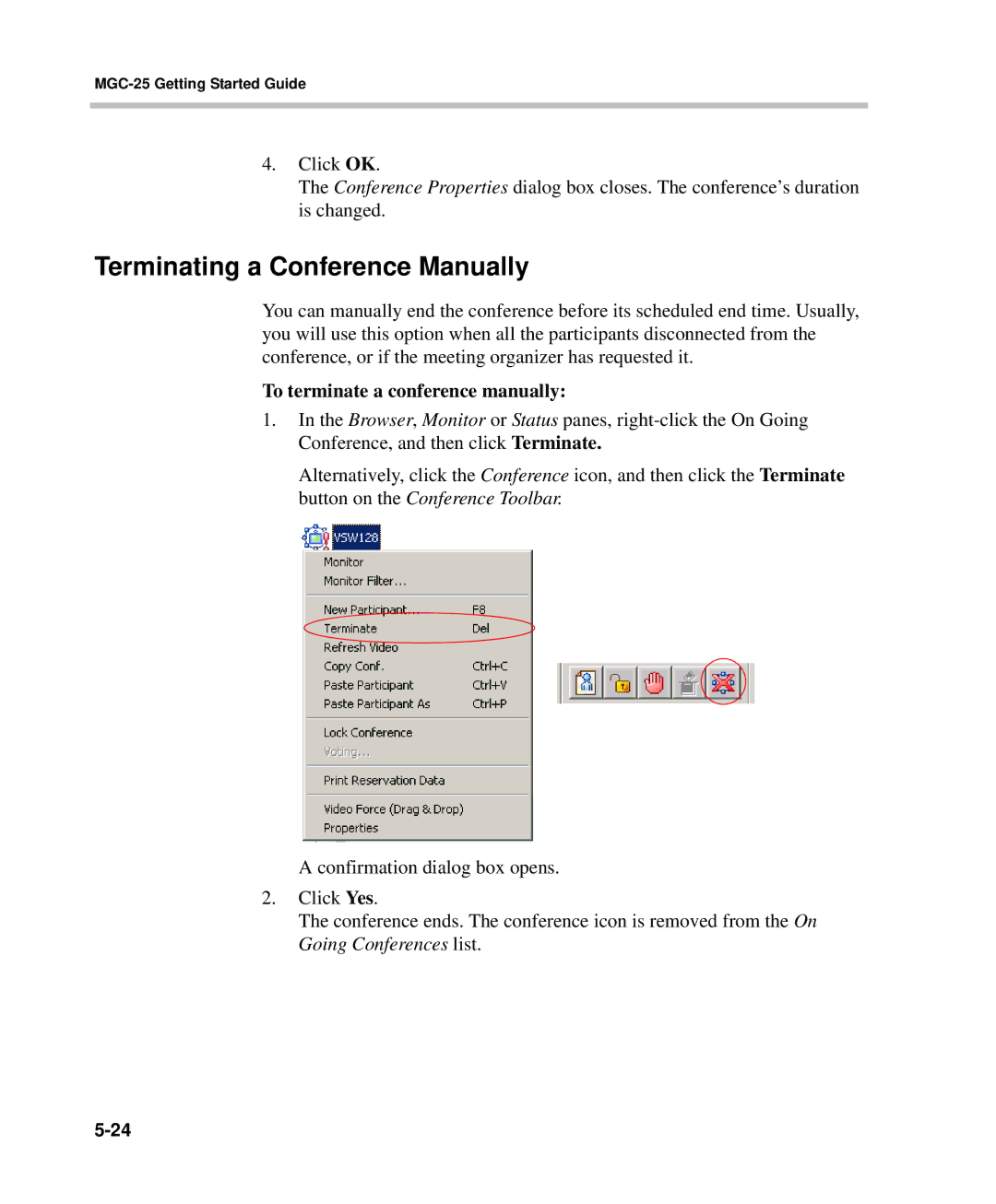 Polycom DOC2232A Terminating a Conference Manually, To terminate a conference manually 