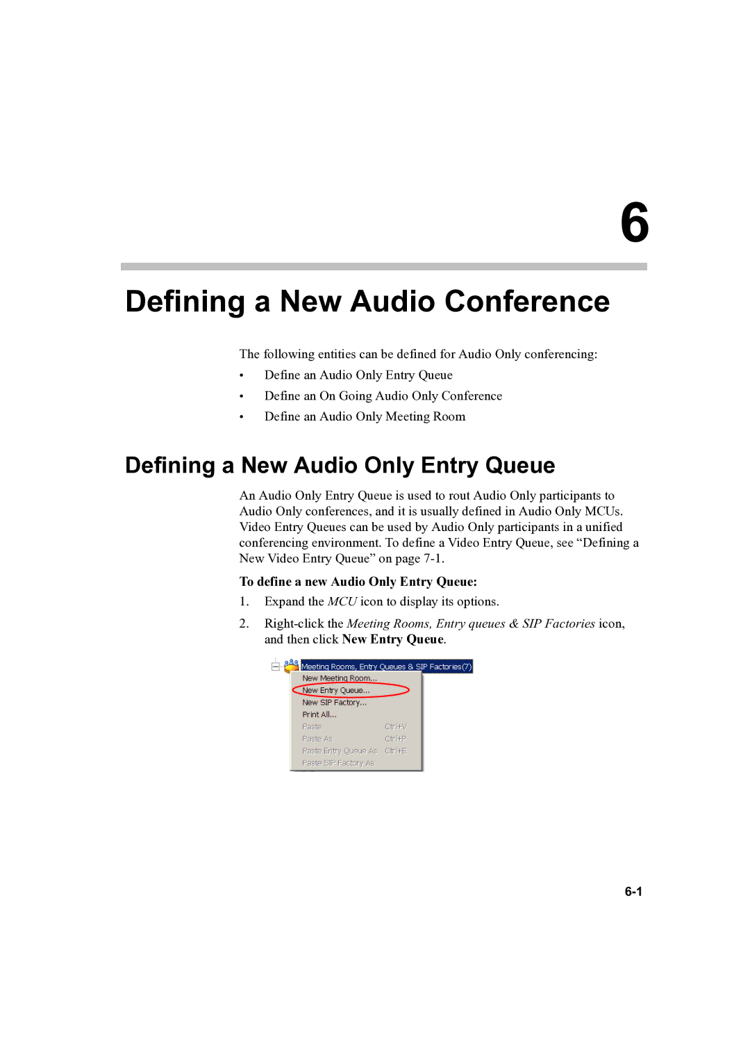 Polycom DOC2232A manual Defining a New Audio Only Entry Queue, To define a new Audio Only Entry Queue 