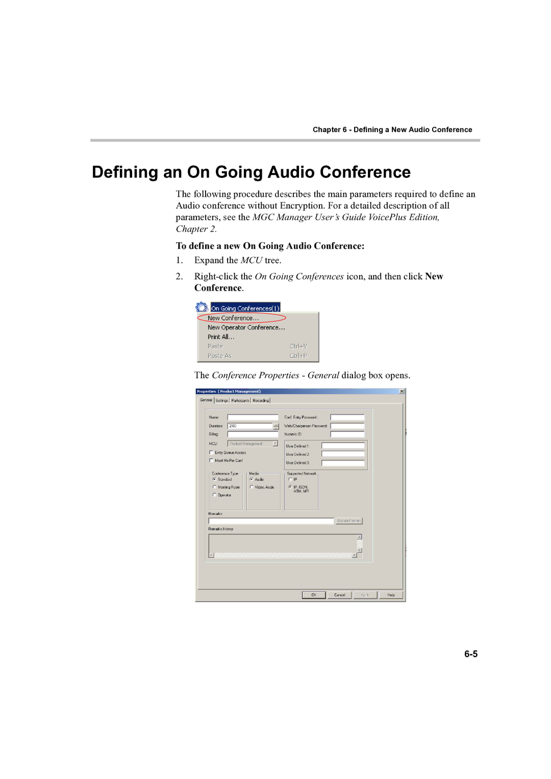 Polycom DOC2232A manual Defining an On Going Audio Conference, To define a new On Going Audio Conference 