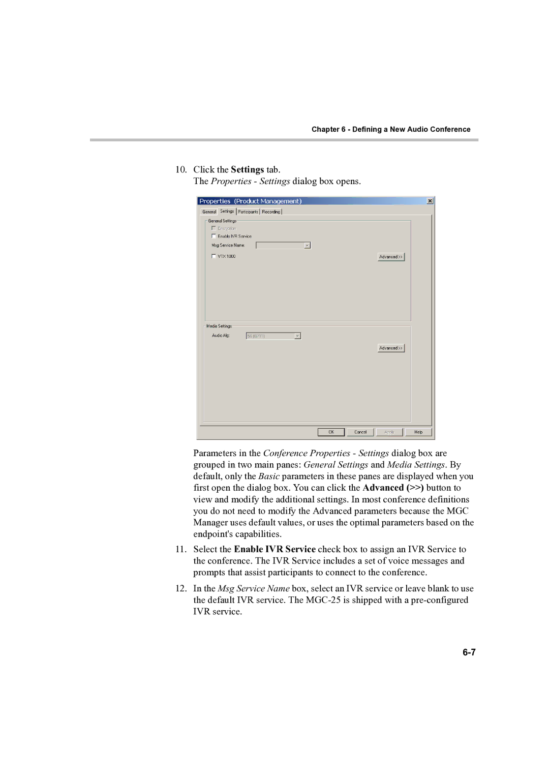 Polycom DOC2232A manual Properties Settings dialog box opens 