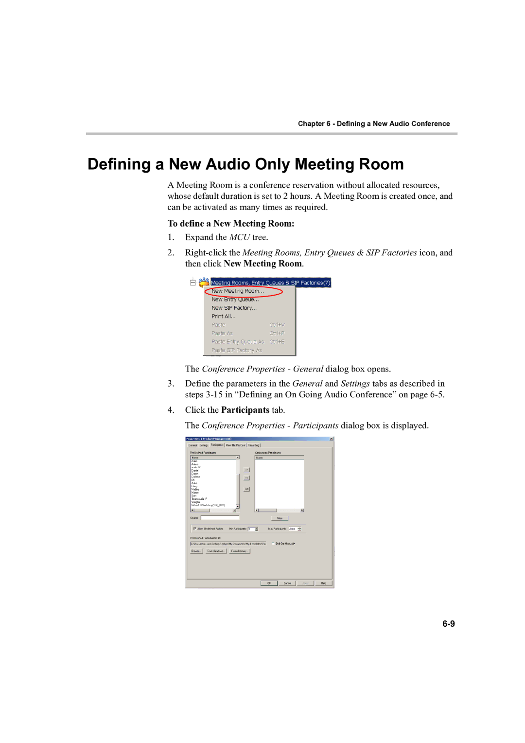 Polycom DOC2232A manual Defining a New Audio Only Meeting Room, To define a New Meeting Room 