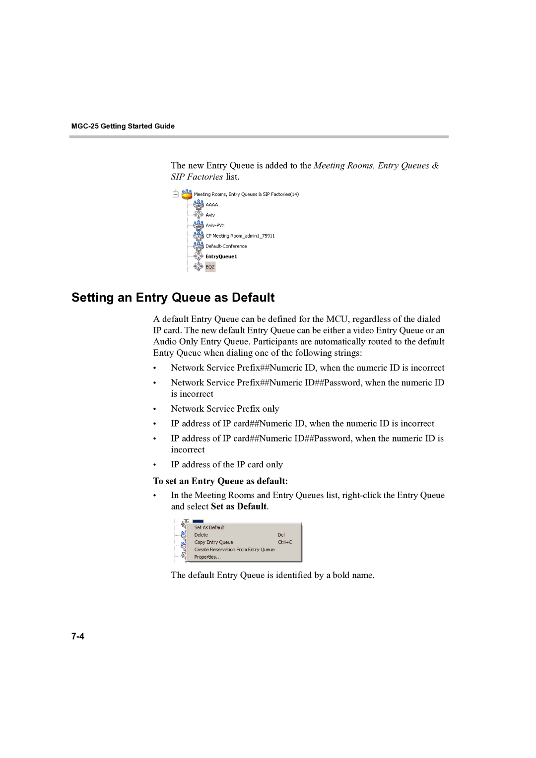 Polycom DOC2232A manual Setting an Entry Queue as Default, SIP Factories list, To set an Entry Queue as default 