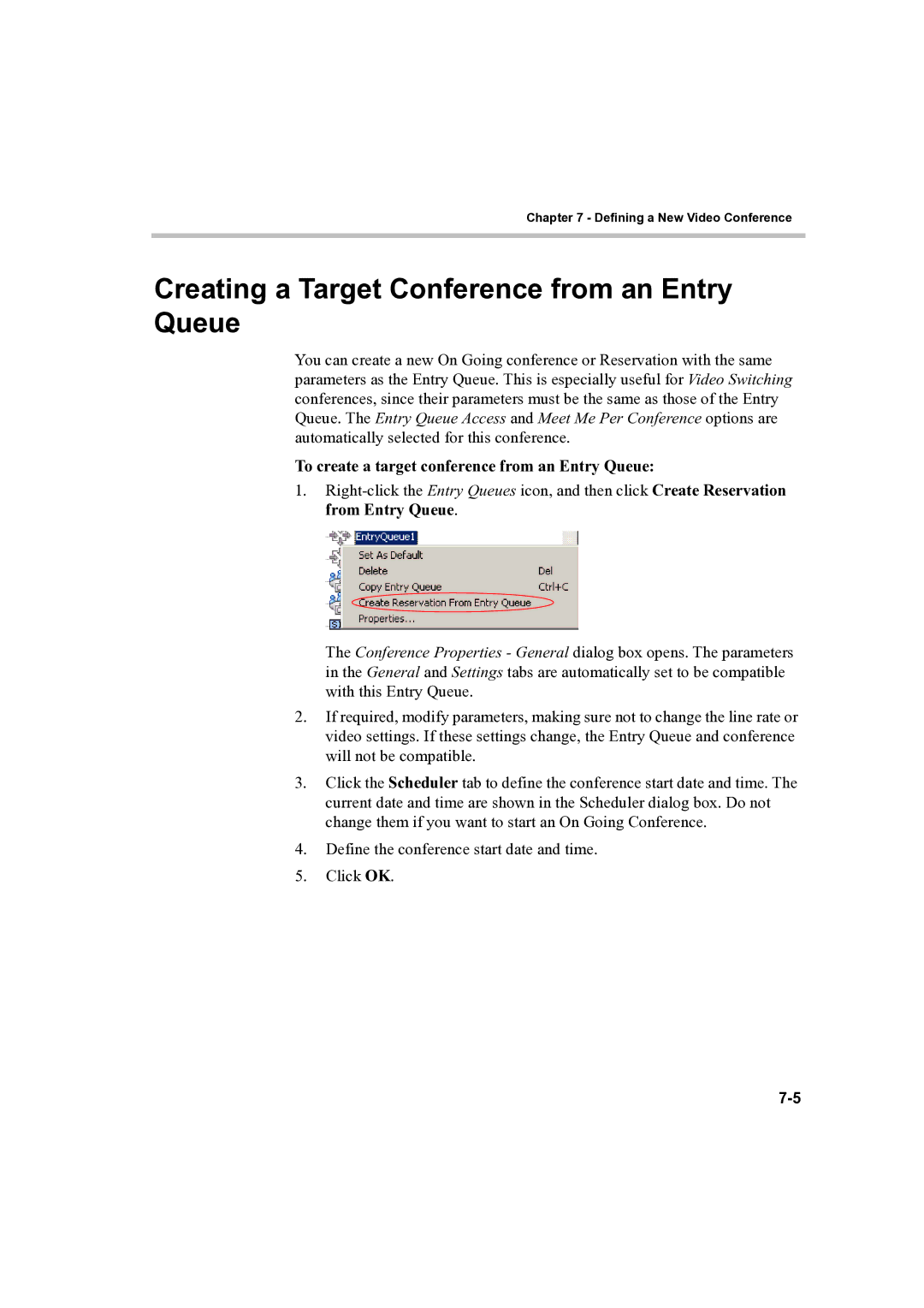 Polycom DOC2232A manual Creating a Target Conference from an Entry Queue, To create a target conference from an Entry Queue 