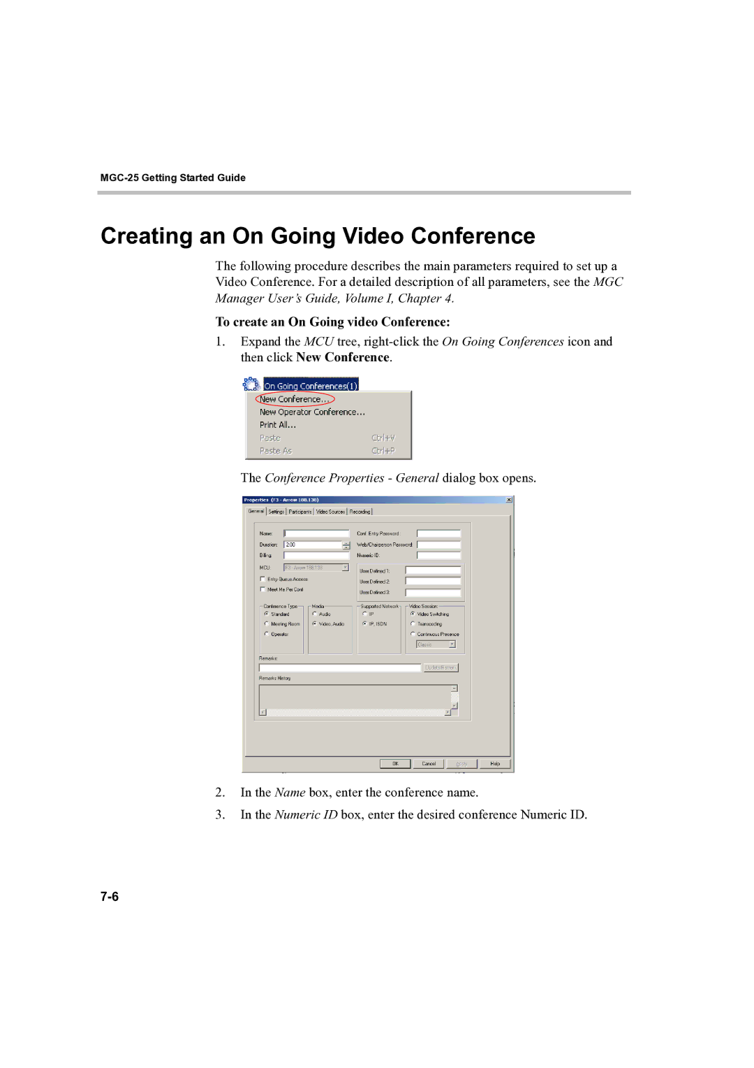 Polycom DOC2232A manual Creating an On Going Video Conference, To create an On Going video Conference 