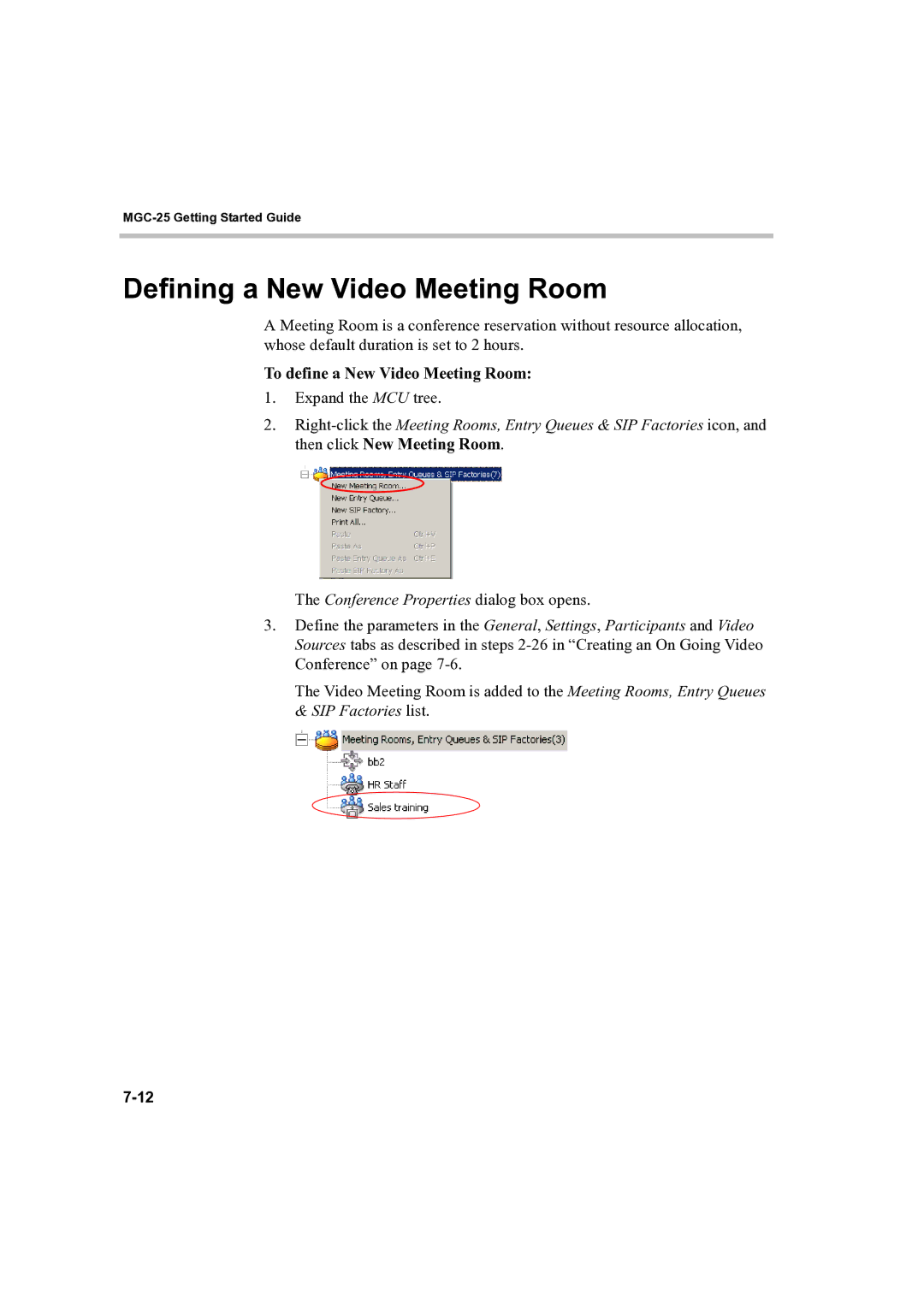 Polycom DOC2232A manual Defining a New Video Meeting Room, To define a New Video Meeting Room 