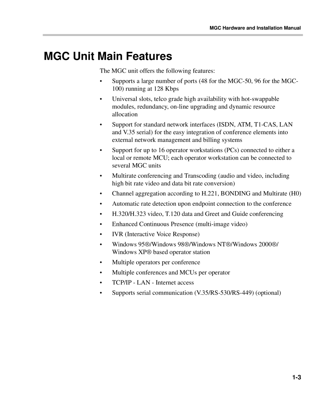 Polycom DOC2237A manual MGC Unit Main Features 