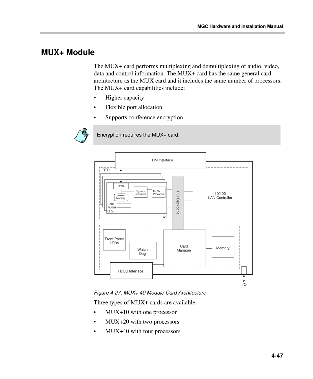 Polycom DOC2237A manual MUX+ Module, Encryption requires the MUX+ card 