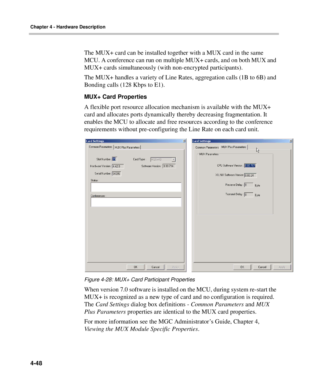 Polycom DOC2237A manual MUX+ Card Properties, 28 MUX+ Card Participant Properties 