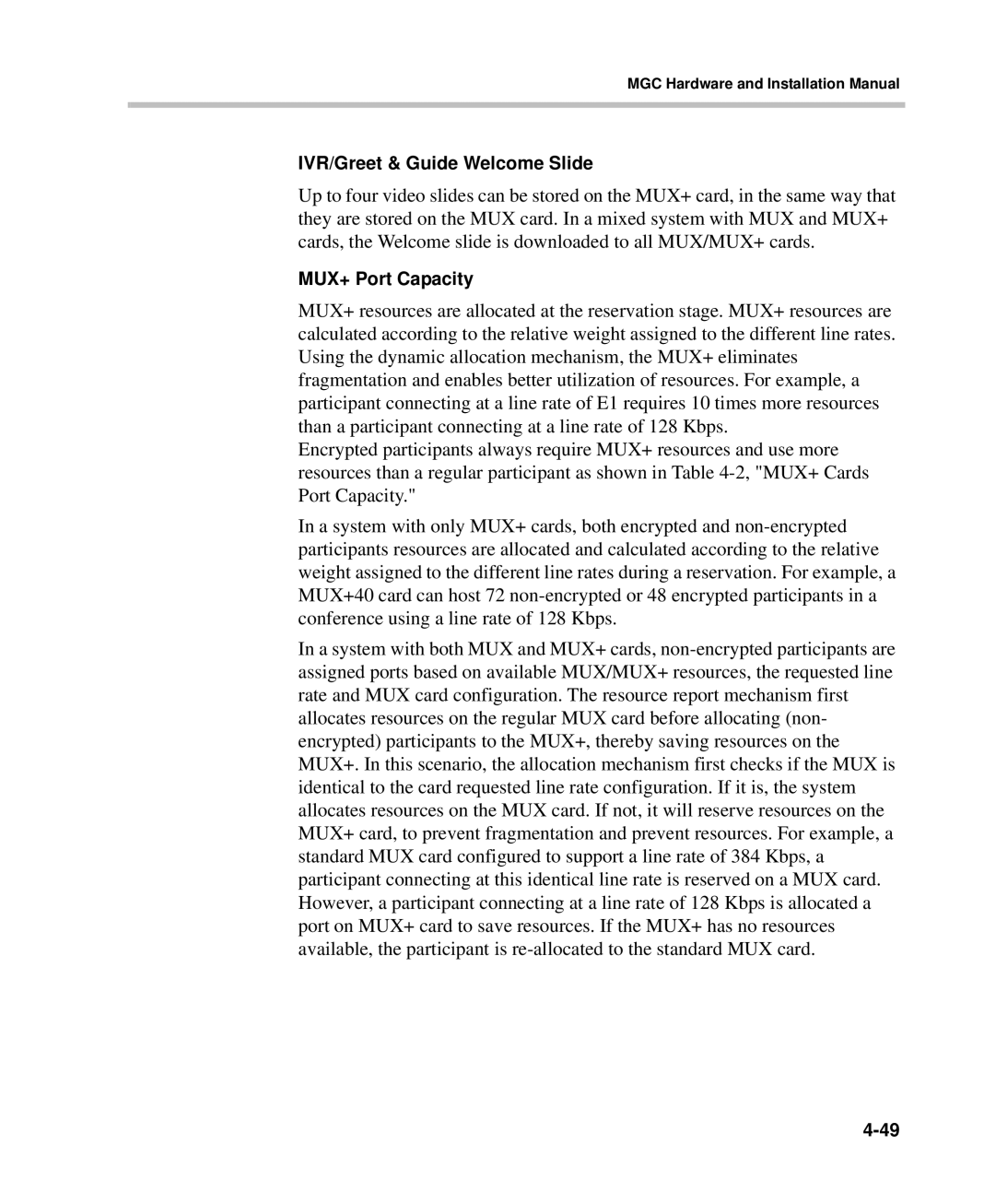 Polycom DOC2237A manual IVR/Greet & Guide Welcome Slide, MUX+ Port Capacity 