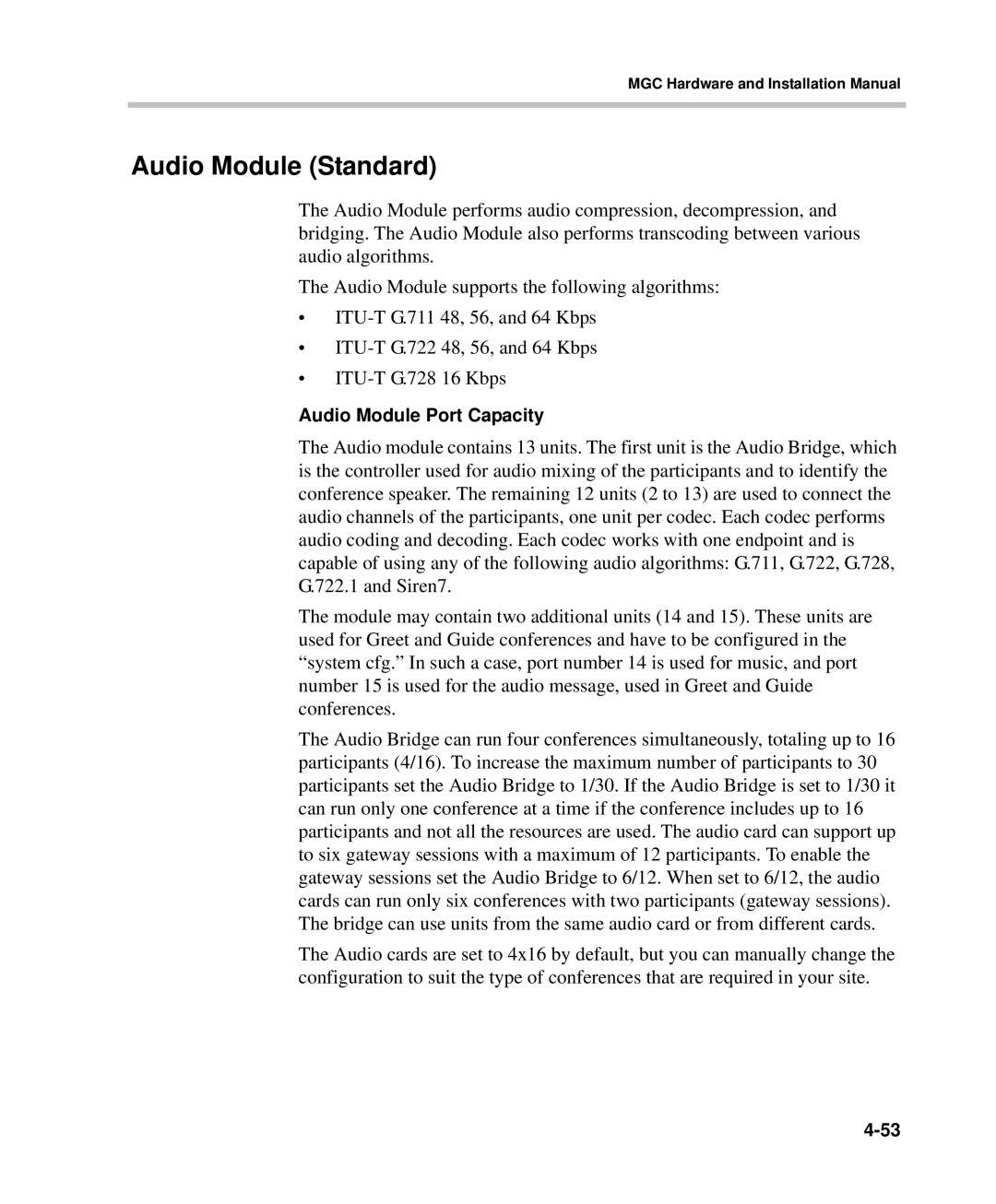 Polycom DOC2237A manual Audio Module Standard, Audio Module Port Capacity 