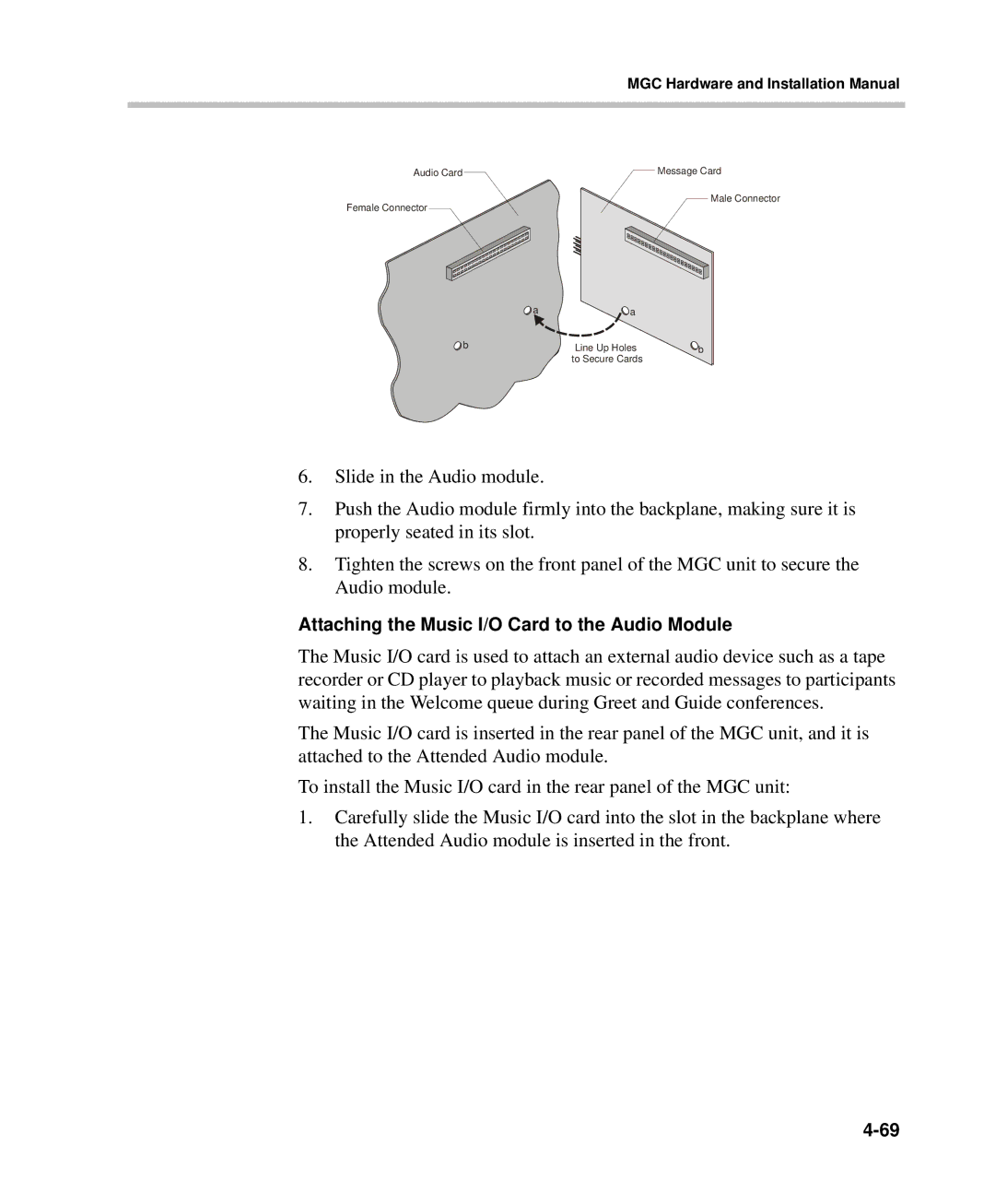 Polycom DOC2237A manual Attaching the Music I/O Card to the Audio Module 