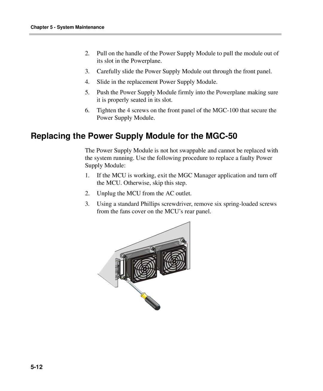 Polycom DOC2237A manual Replacing the Power Supply Module for the MGC-50 