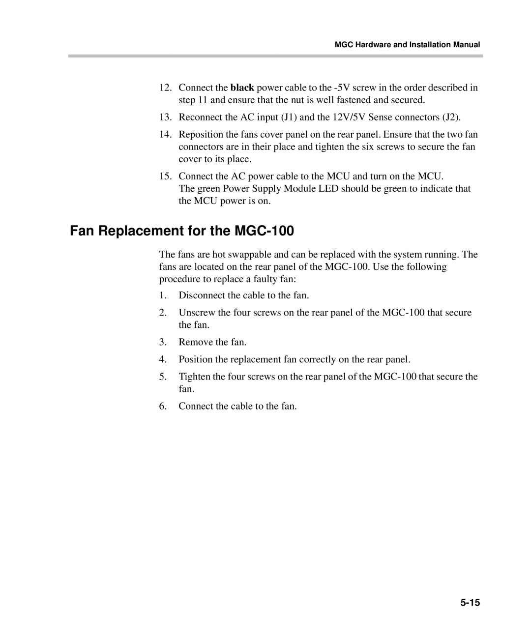 Polycom DOC2237A manual Fan Replacement for the MGC-100 