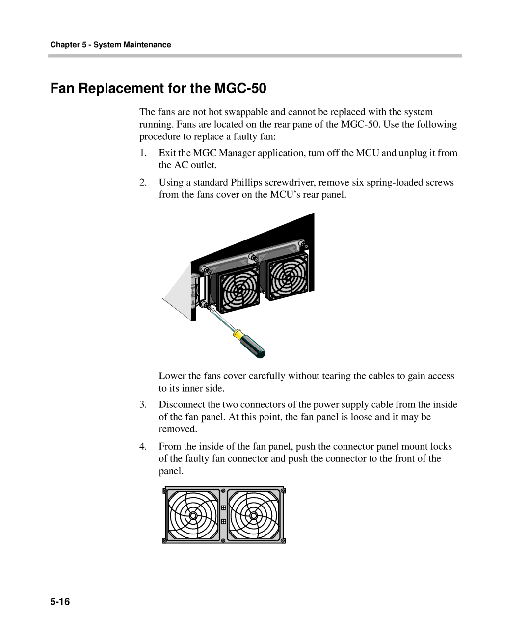 Polycom DOC2237A manual Fan Replacement for the MGC-50 