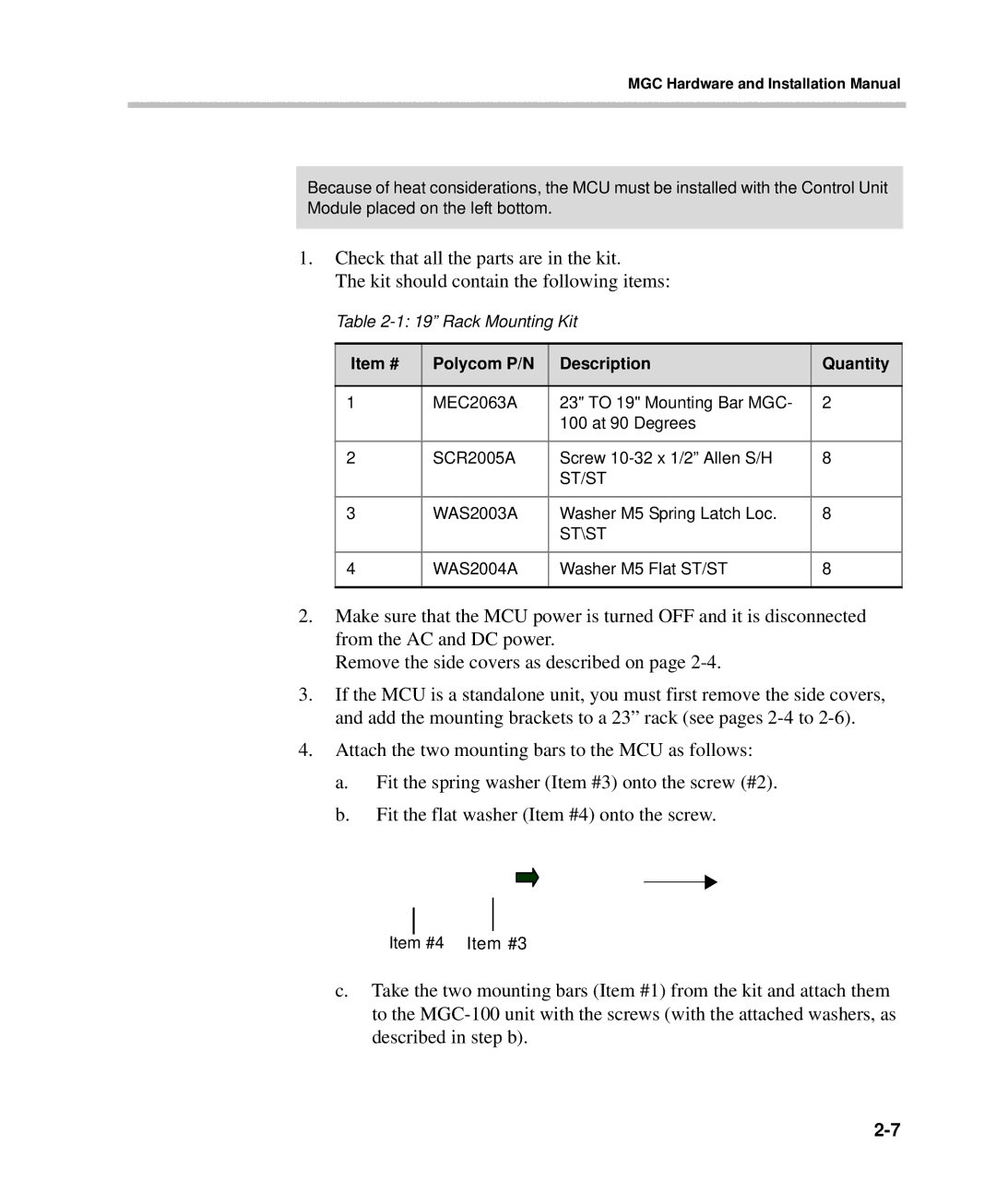 Polycom DOC2237A manual Item # Polycom P/N Description Quantity 