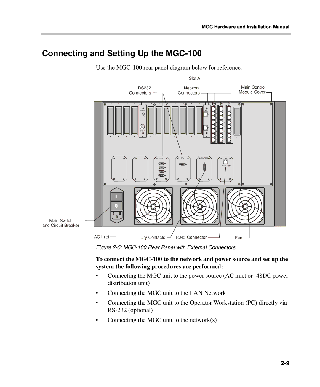 Polycom DOC2237A manual Connecting and Setting Up the MGC-100, Use the MGC-100 rear panel diagram below for reference 