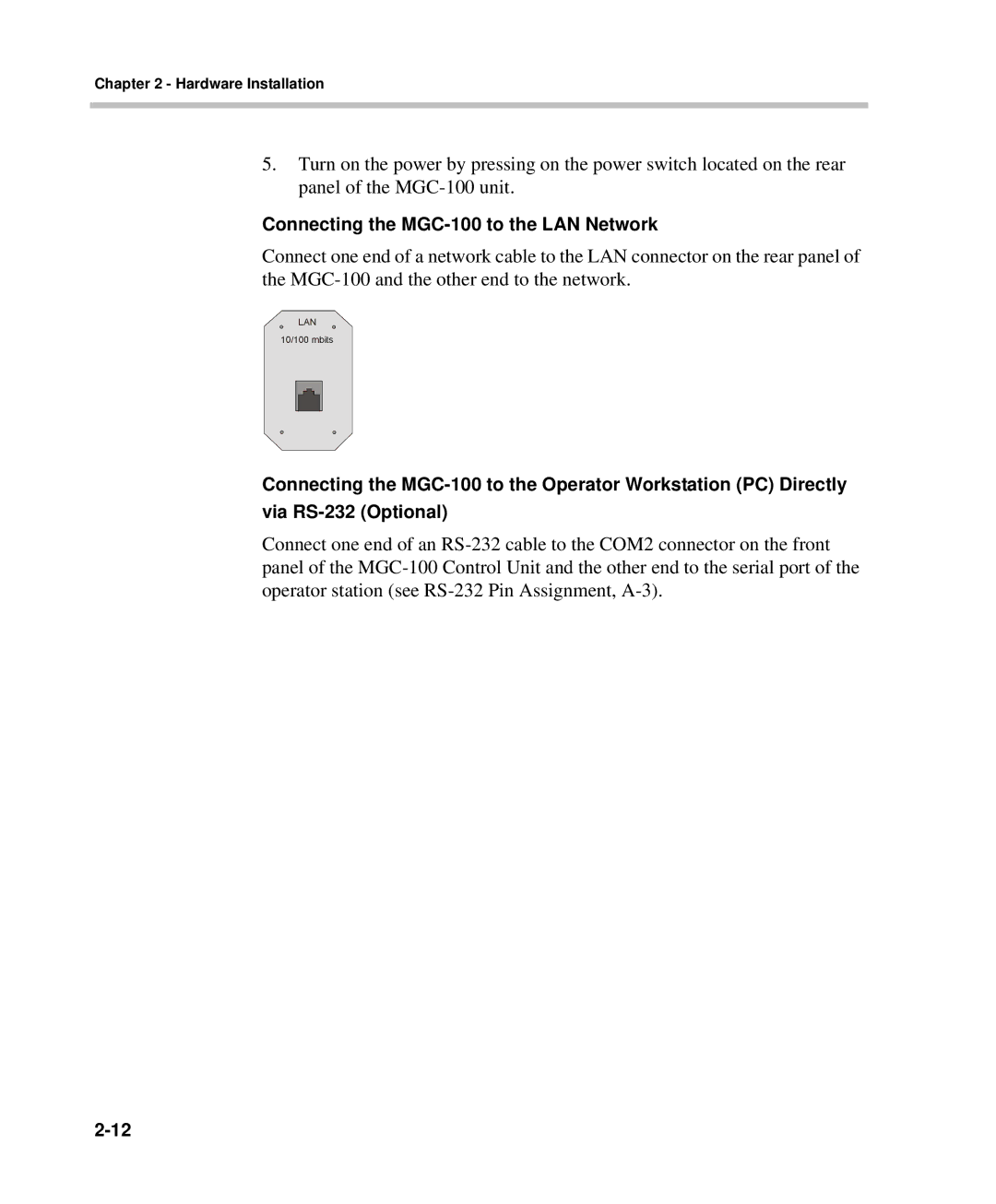 Polycom DOC2237A manual Connecting the MGC-100 to the LAN Network 