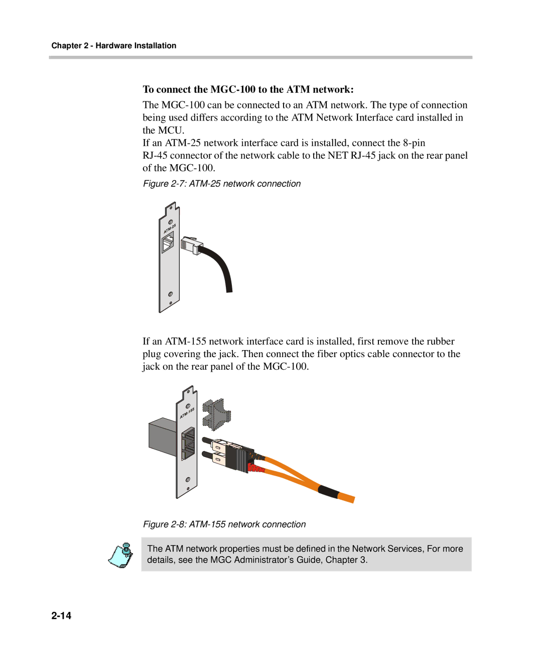 Polycom DOC2237A manual To connect the MGC-100 to the ATM network 