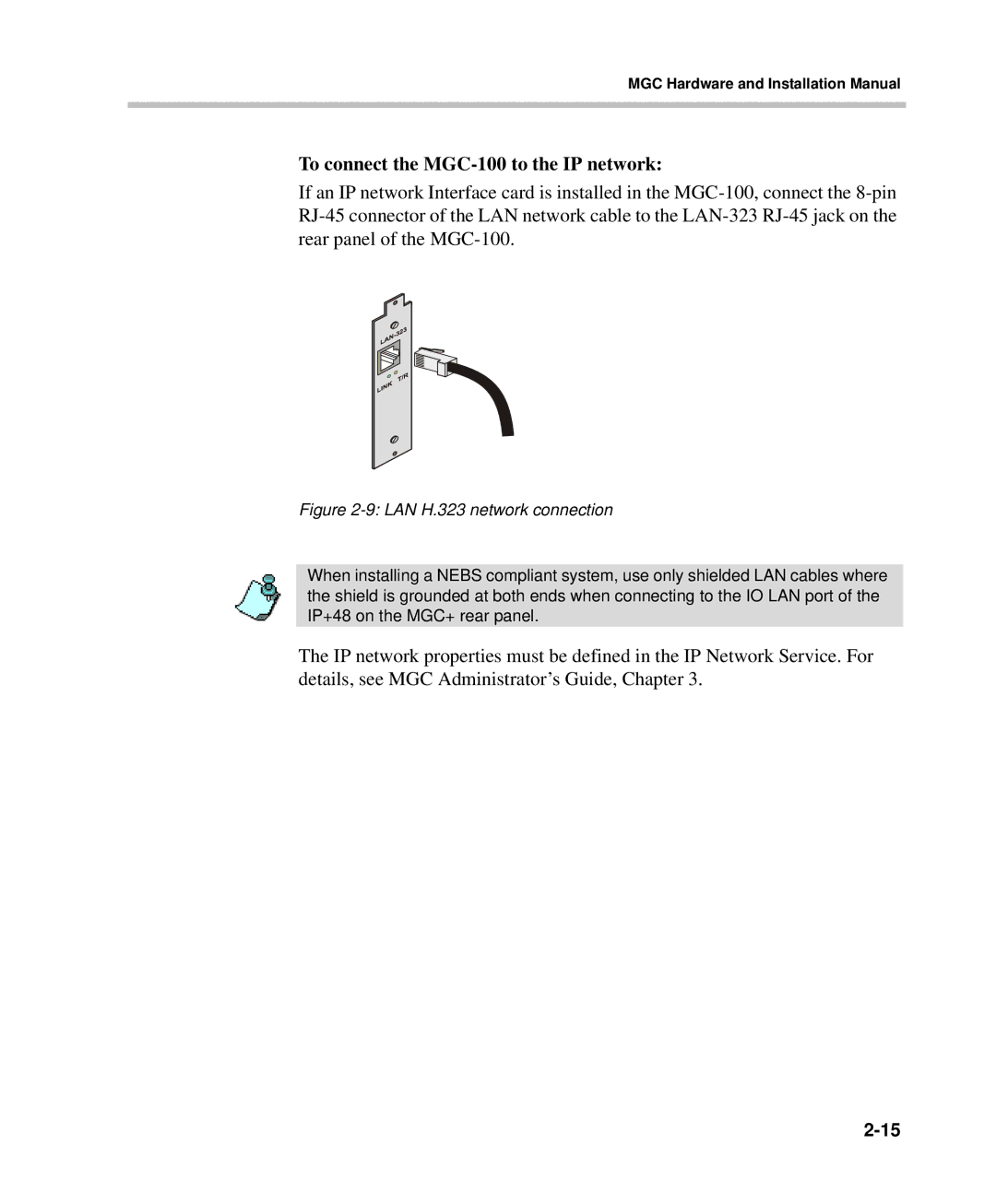 Polycom DOC2237A manual To connect the MGC-100 to the IP network 