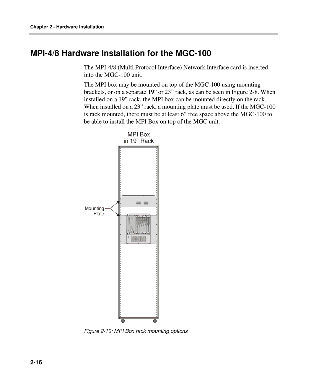 Polycom DOC2237A manual MPI-4/8 Hardware Installation for the MGC-100, MPI Box rack mounting options 