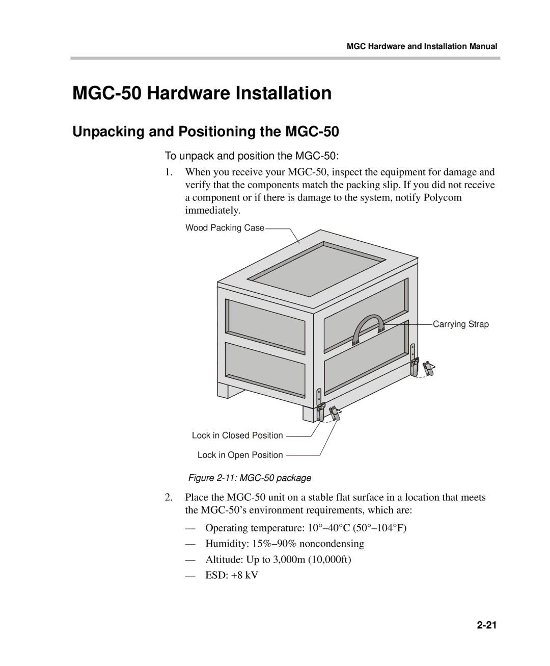 Polycom DOC2237A manual MGC-50 Hardware Installation, Unpacking and Positioning the MGC-50 