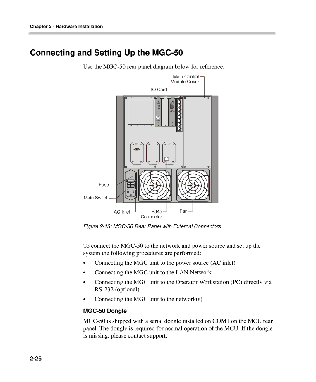 Polycom DOC2237A manual Connecting and Setting Up the MGC-50, MGC-50 Dongle 