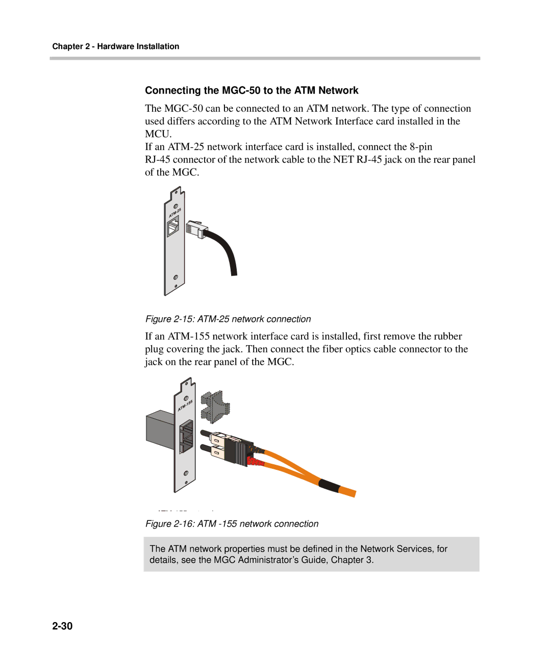 Polycom DOC2237A manual Connecting the MGC-50 to the ATM Network, ATM-25 network connection 