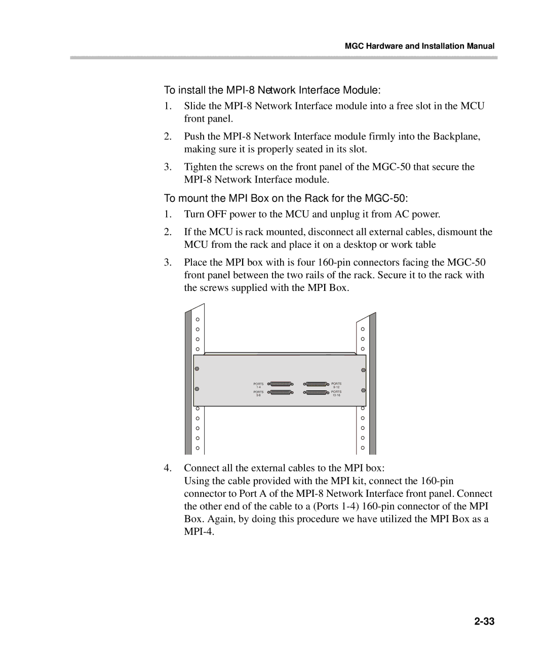 Polycom DOC2237A manual To install the MPI-8 Network Interface Module 