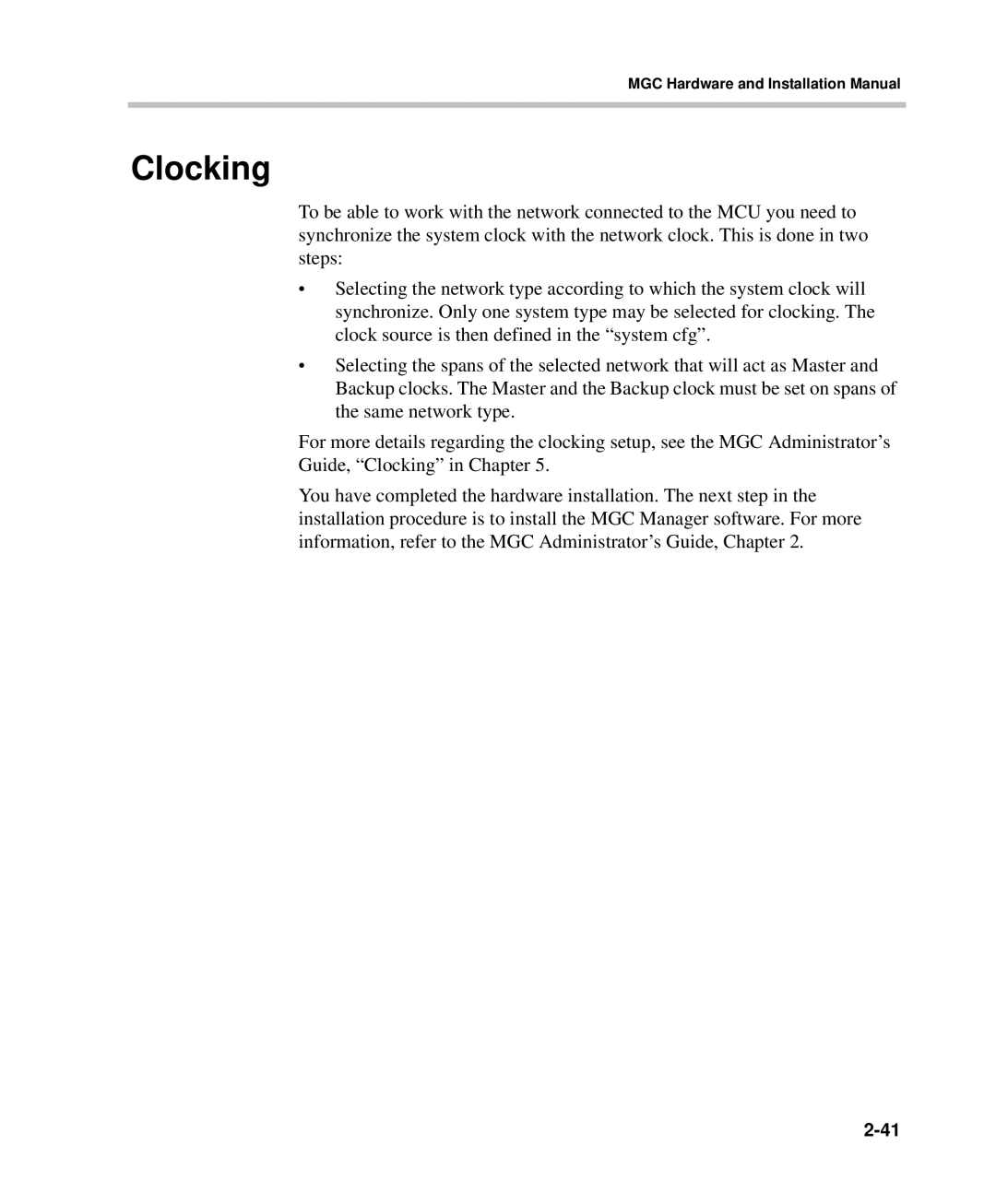 Polycom DOC2237A manual Clocking 