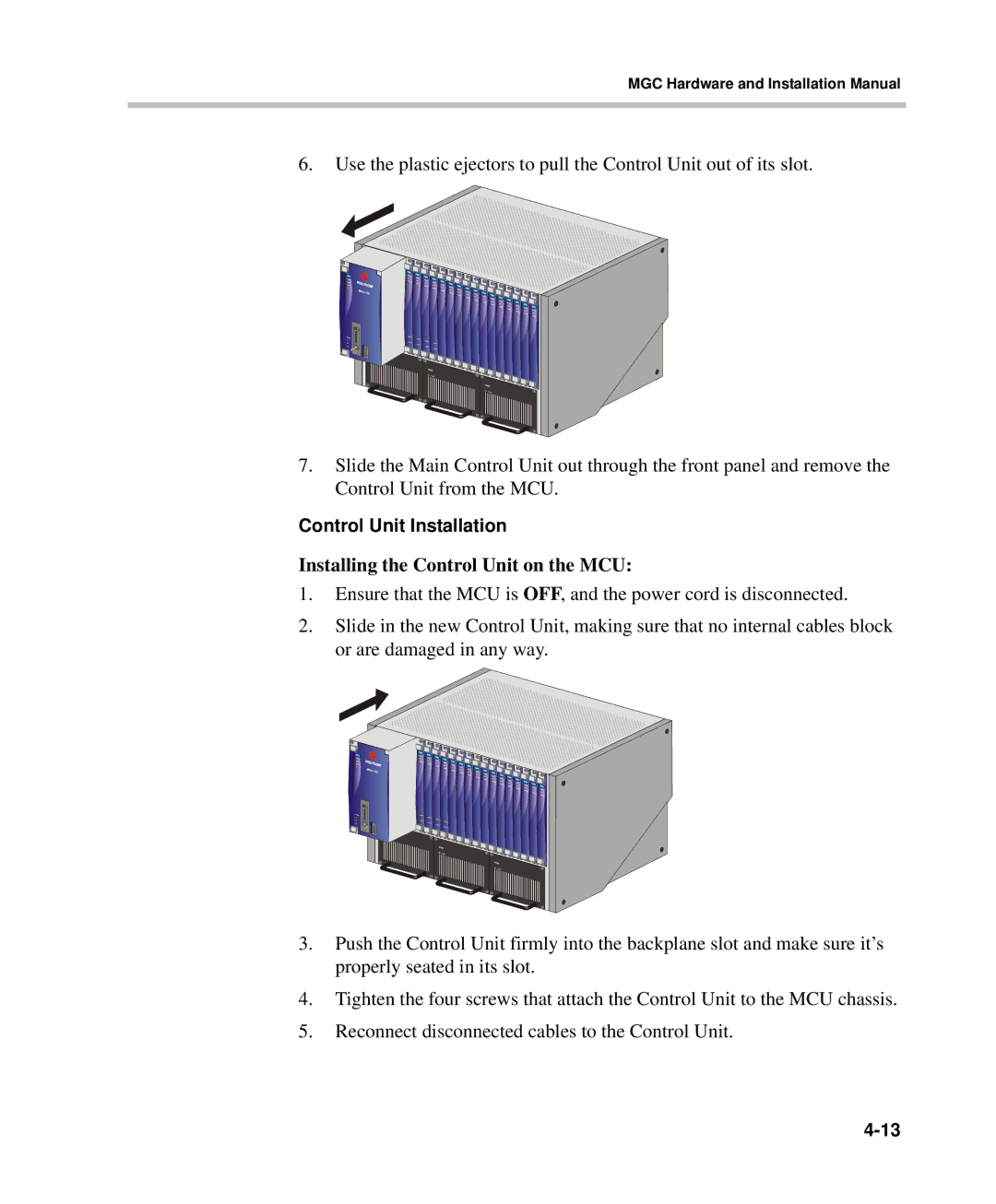 Polycom DOC2237A manual Installing the Control Unit on the MCU, Control Unit Installation 